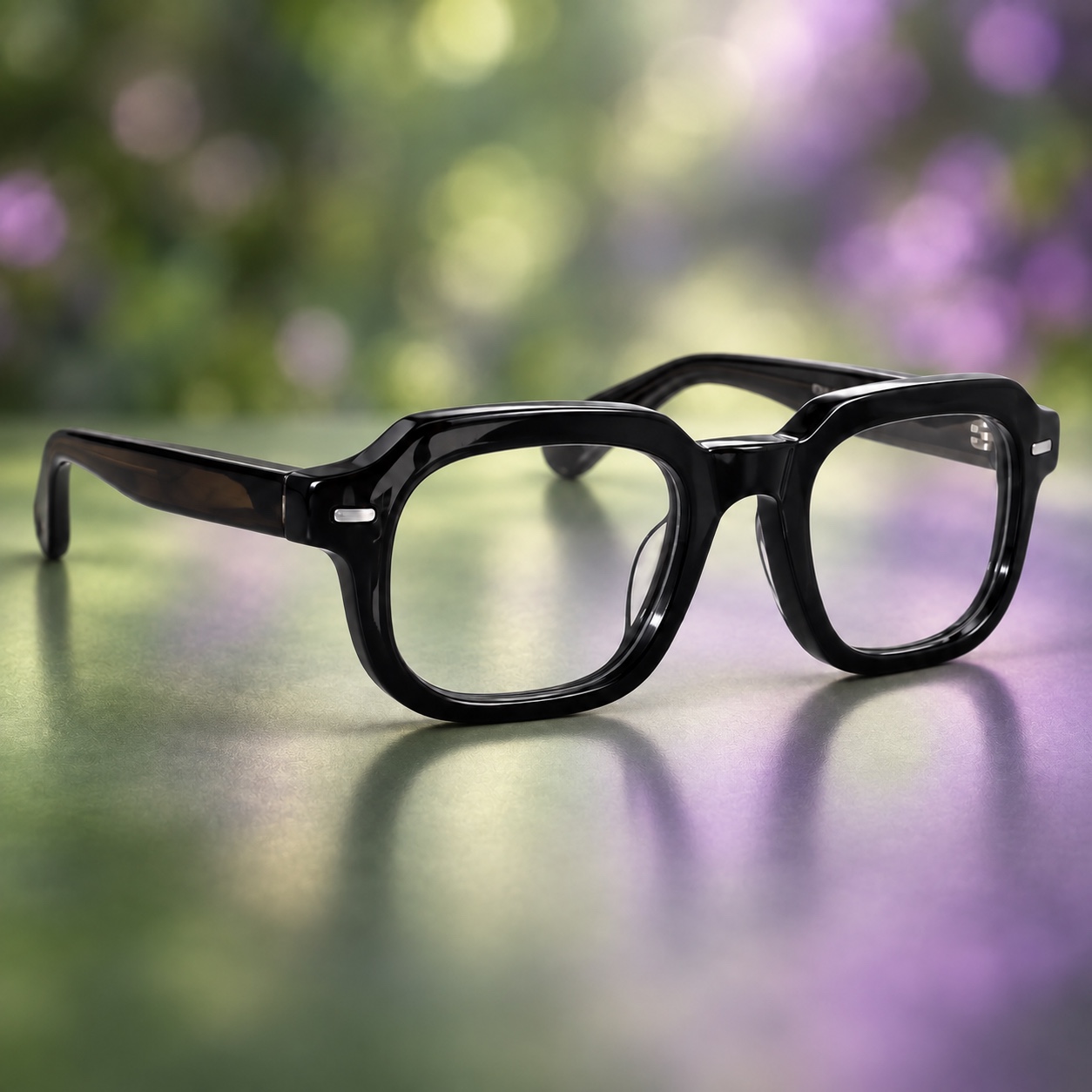 Roi Noir — Monture noire à verres clairs, sans teinte.